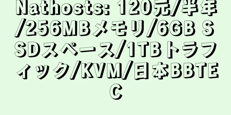 Nathosts: 120元/半年/256MBメモリ/6GB SSDスペース/1TBトラフィック/KVM/日本BBTEC