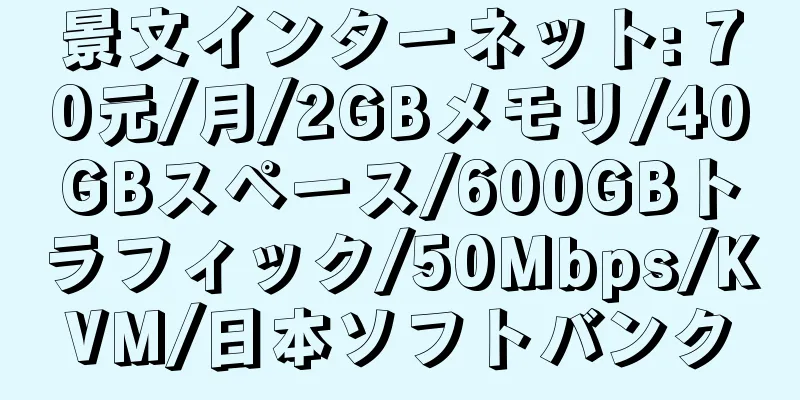 景文インターネット: 70元/月/2GBメモリ/40GBスペース/600GBトラフィック/50Mbps/KVM/日本ソフトバンク