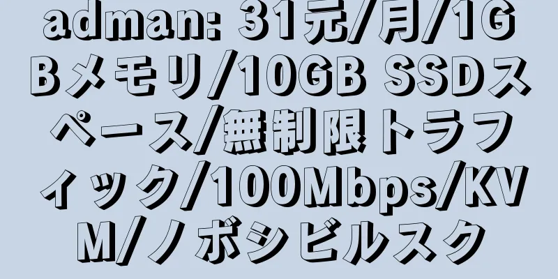 adman: 31元/月/1GBメモリ/10GB SSDスペース/無制限トラフィック/100Mbps/KVM/ノボシビルスク