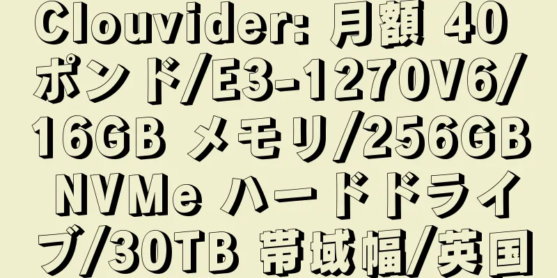 Clouvider: 月額 40 ポンド/E3-1270V6/16GB メモリ/256GB NVMe ハードドライブ/30TB 帯域幅/英国