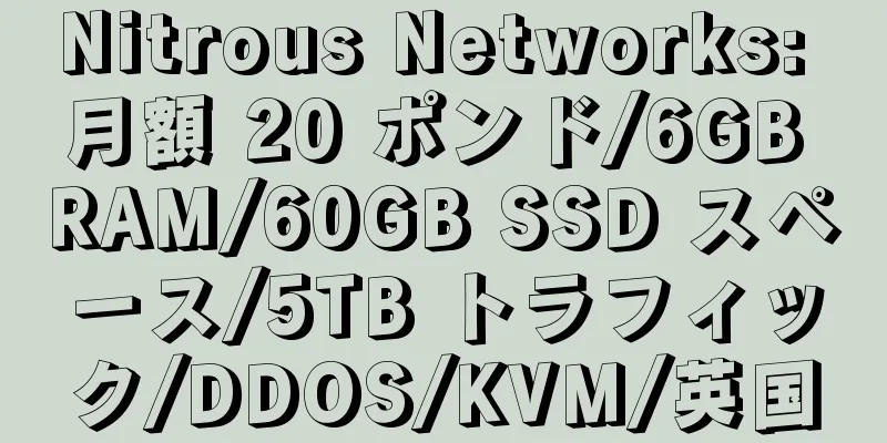 Nitrous Networks: 月額 20 ポンド/6GB RAM/60GB SSD スペース/5TB トラフィック/DDOS/KVM/英国