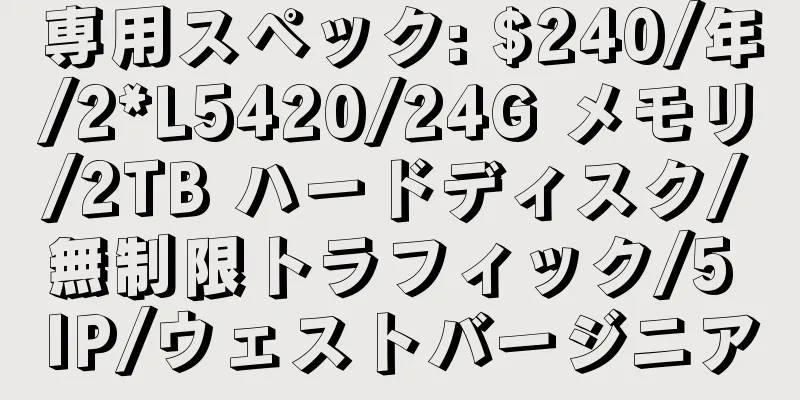 専用スペック: $240/年/2*L5420/24G メモリ/2TB ハードディスク/無制限トラフィック/5 IP/ウェストバージニア