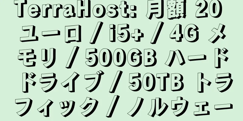 TerraHost: 月額 20 ユーロ / i5+ / 4G メモリ / 500GB ハードドライブ / 50TB トラフィック / ノルウェー