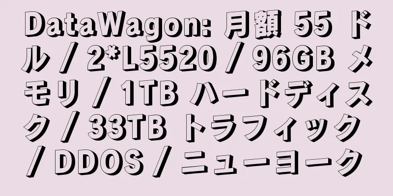 DataWagon: 月額 55 ドル / 2*L5520 / 96GB メモリ / 1TB ハードディスク / 33TB トラフィック / DDOS / ニューヨーク