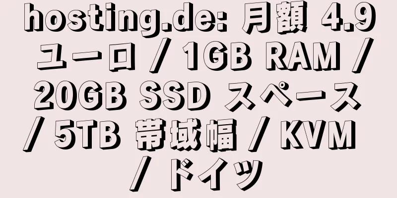 hosting.de: 月額 4.9 ユーロ / 1GB RAM / 20GB SSD スペース / 5TB 帯域幅 / KVM / ドイツ