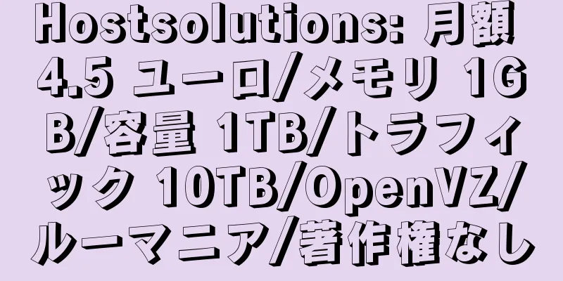 Hostsolutions: 月額 4.5 ユーロ/メモリ 1GB/容量 1TB/トラフィック 10TB/OpenVZ/ルーマニア/著作権なし