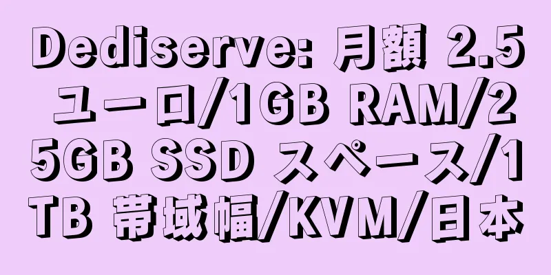 Dediserve: 月額 2.5 ユーロ/1GB RAM/25GB SSD スペース/1TB 帯域幅/KVM/日本