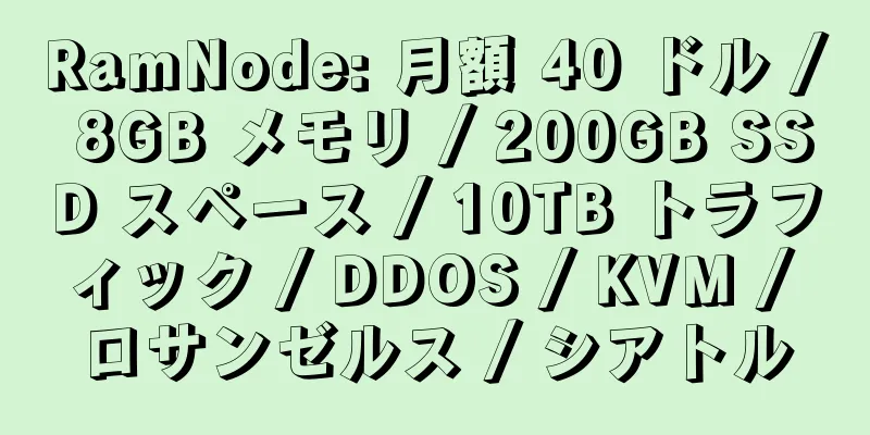 RamNode: 月額 40 ドル / 8GB メモリ / 200GB SSD スペース / 10TB トラフィック / DDOS / KVM / ロサンゼルス / シアトル