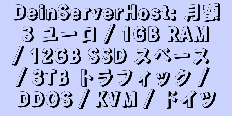 DeinServerHost: 月額 3 ユーロ / 1GB RAM / 12GB SSD スペース / 3TB トラフィック / DDOS / KVM / ドイツ