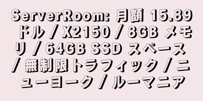 ServerRoom: 月額 15.89 ドル / X2150 / 8GB メモリ / 64GB SSD スペース / 無制限トラフィック / ニューヨーク / ルーマニア