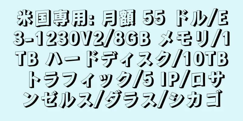 米国専用: 月額 55 ドル/E3-1230V2/8GB メモリ/1TB ハードディスク/10TB トラフィック/5 IP/ロサンゼルス/ダラス/シカゴ