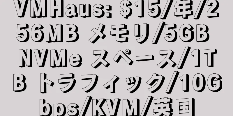 VMHaus: $15/年/256MB メモリ/5GB NVMe スペース/1TB トラフィック/10Gbps/KVM/英国