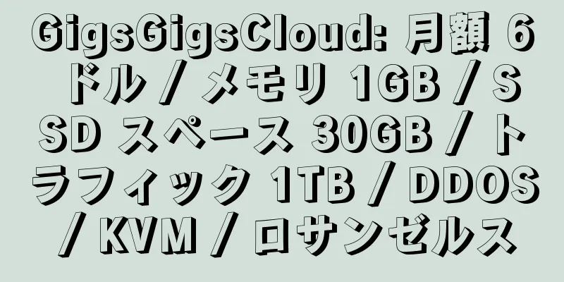 GigsGigsCloud: 月額 6 ドル / メモリ 1GB / SSD スペース 30GB / トラフィック 1TB / DDOS / KVM / ロサンゼルス