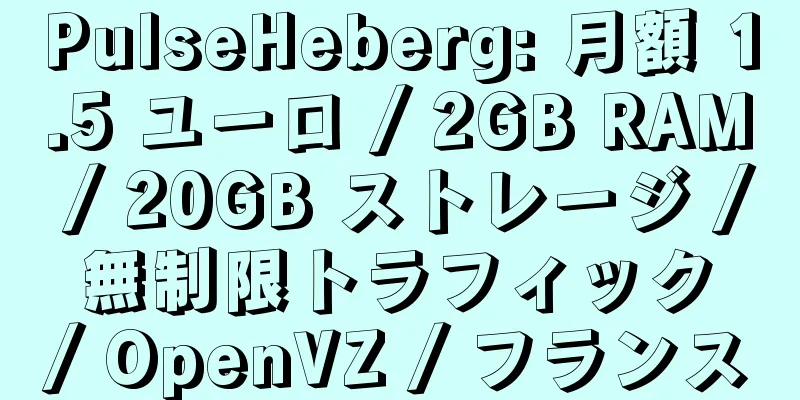 PulseHeberg: 月額 1.5 ユーロ / 2GB RAM / 20GB ストレージ / 無制限トラフィック / OpenVZ / フランス