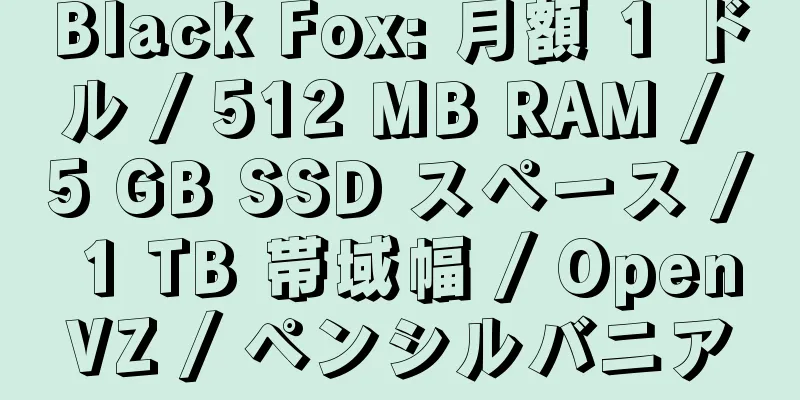 Black Fox: 月額 1 ドル / 512 MB RAM / 5 GB SSD スペース / 1 TB 帯域幅 / OpenVZ / ペンシルバニア