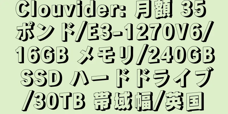 Clouvider: 月額 35 ポンド/E3-1270V6/16GB メモリ/240GB SSD ハードドライブ/30TB 帯域幅/英国