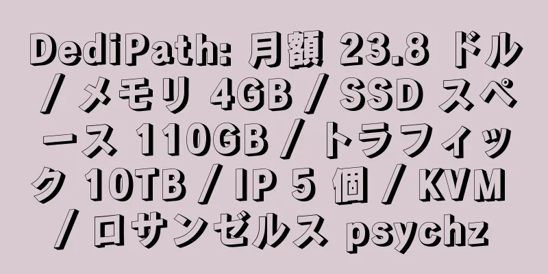 DediPath: 月額 23.8 ドル / メモリ 4GB / SSD スペース 110GB / トラフィック 10TB / IP 5 個 / KVM / ロサンゼルス psychz