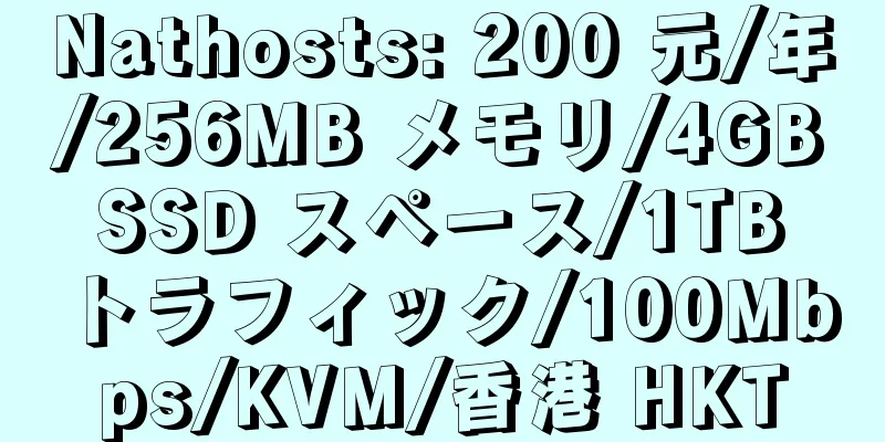 Nathosts: 200 元/年/256MB メモリ/4GB SSD スペース/1TB トラフィック/100Mbps/KVM/香港 HKT