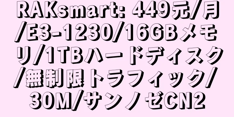 RAKsmart: 449元/月/E3-1230/16GBメモリ/1TBハードディスク/無制限トラフィック/30M/サンノゼCN2