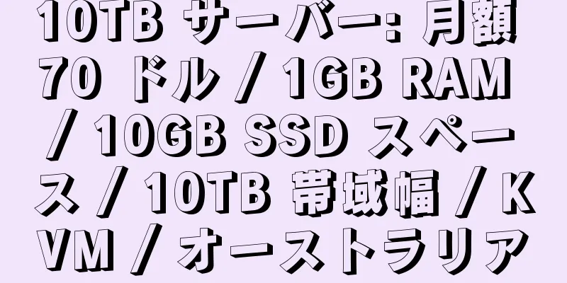 10TB サーバー: 月額 70 ドル / 1GB RAM / 10GB SSD スペース / 10TB 帯域幅 / KVM / オーストラリア