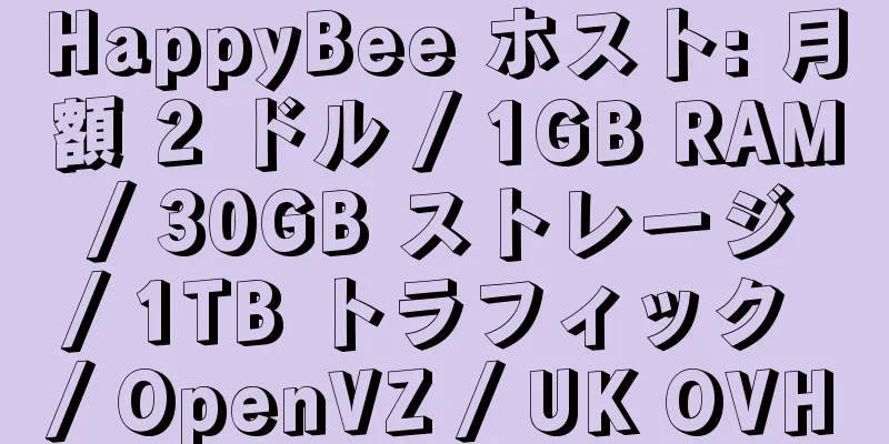 HappyBee ホスト: 月額 2 ドル / 1GB RAM / 30GB ストレージ / 1TB トラフィック / OpenVZ / UK OVH