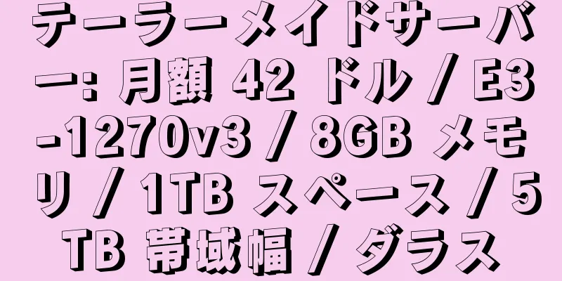 テーラーメイドサーバー: 月額 42 ドル / E3-1270v3 / 8GB メモリ / 1TB スペース / 5TB 帯域幅 / ダラス