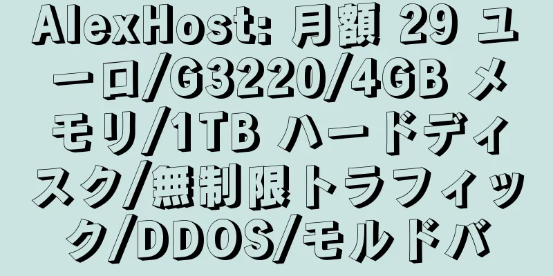 AlexHost: 月額 29 ユーロ/G3220/4GB メモリ/1TB ハードディスク/無制限トラフィック/DDOS/モルドバ