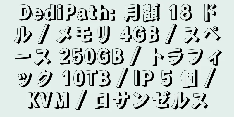 DediPath: 月額 18 ドル / メモリ 4GB / スペース 250GB / トラフィック 10TB / IP 5 個 / KVM / ロサンゼルス