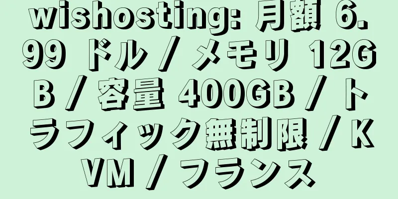 wishosting: 月額 6.99 ドル / メモリ 12GB / 容量 400GB / トラフィック無制限 / KVM / フランス