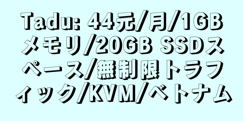 Tadu: 44元/月/1GBメモリ/20GB SSDスペース/無制限トラフィック/KVM/ベトナム