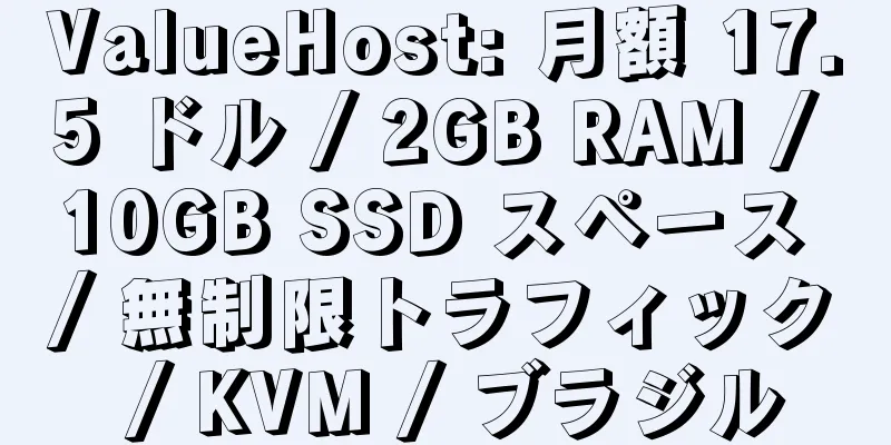 ValueHost: 月額 17.5 ドル / 2GB RAM / 10GB SSD スペース / 無制限トラフィック / KVM / ブラジル