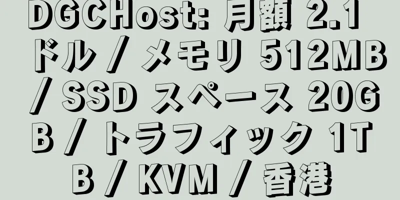 DGCHost: 月額 2.1 ドル / メモリ 512MB / SSD スペース 20GB / トラフィック 1TB / KVM / 香港