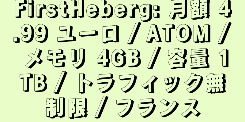 FirstHeberg: 月額 4.99 ユーロ / ATOM / メモリ 4GB / 容量 1TB / トラフィック無制限 / フランス