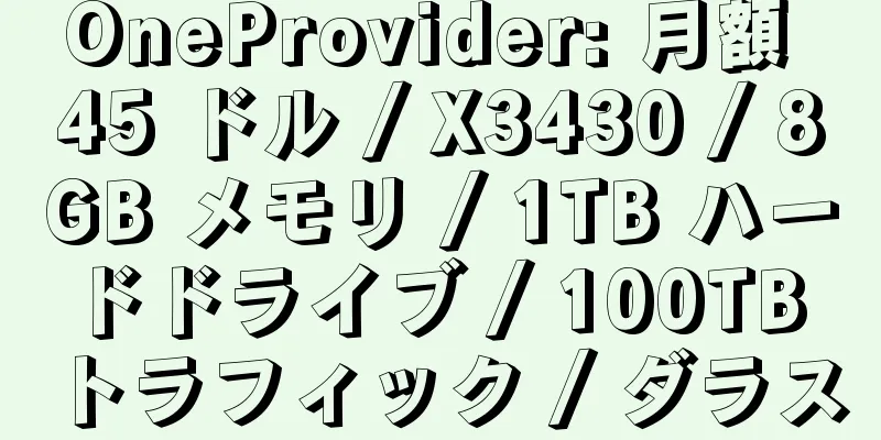 OneProvider: 月額 45 ドル / X3430 / 8GB メモリ / 1TB ハードドライブ / 100TB トラフィック / ダラス