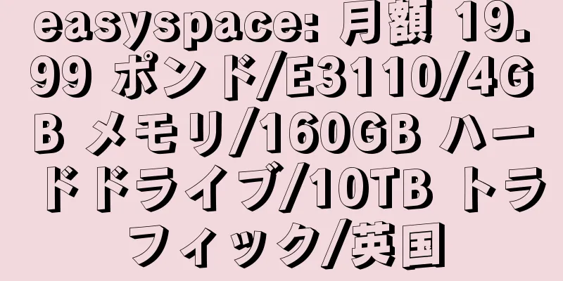 easyspace: 月額 19.99 ポンド/E3110/4GB メモリ/160GB ハードドライブ/10TB トラフィック/英国