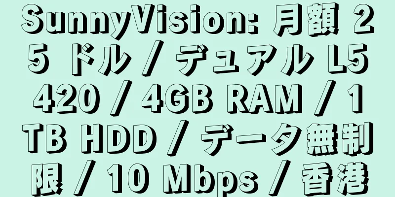 SunnyVision: 月額 25 ドル / デュアル L5420 / 4GB RAM / 1TB HDD / データ無制限 / 10 Mbps / 香港