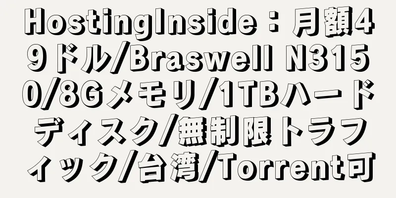 HostingInside：月額49ドル/Braswell N3150/8Gメモリ/1TBハードディスク/無制限トラフィック/台湾/Torrent可