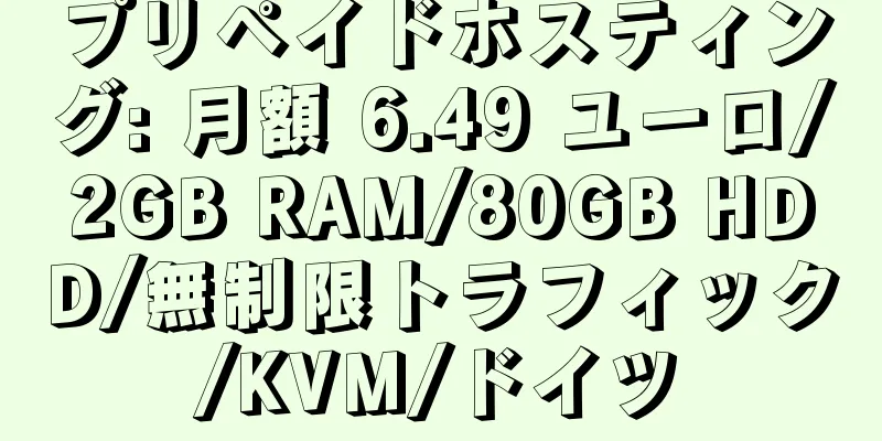 プリペイドホスティング: 月額 6.49 ユーロ/2GB RAM/80GB HDD/無制限トラフィック/KVM/ドイツ