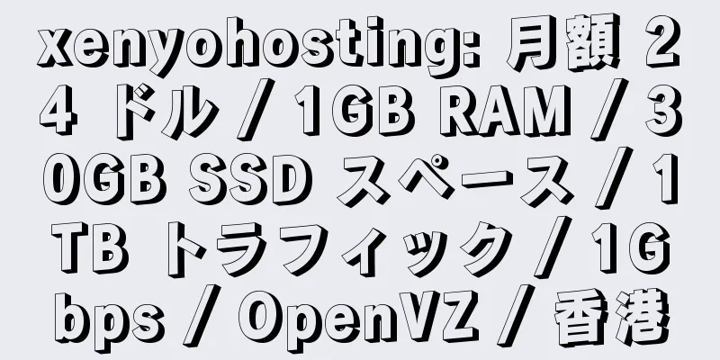 xenyohosting: 月額 24 ドル / 1GB RAM / 30GB SSD スペース / 1TB トラフィック / 1Gbps / OpenVZ / 香港