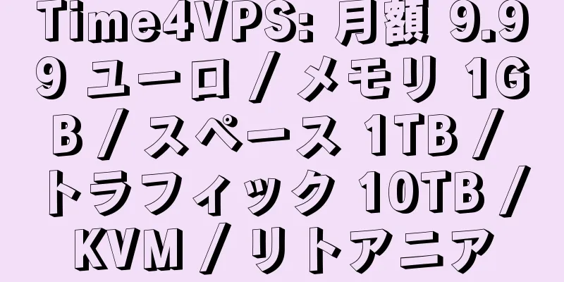 Time4VPS: 月額 9.99 ユーロ / メモリ 1GB / スペース 1TB / トラフィック 10TB / KVM / リトアニア