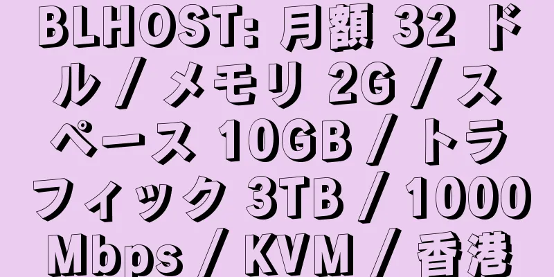 BLHOST: 月額 32 ドル / メモリ 2G / スペース 10GB / トラフィック 3TB / 1000Mbps / KVM / 香港