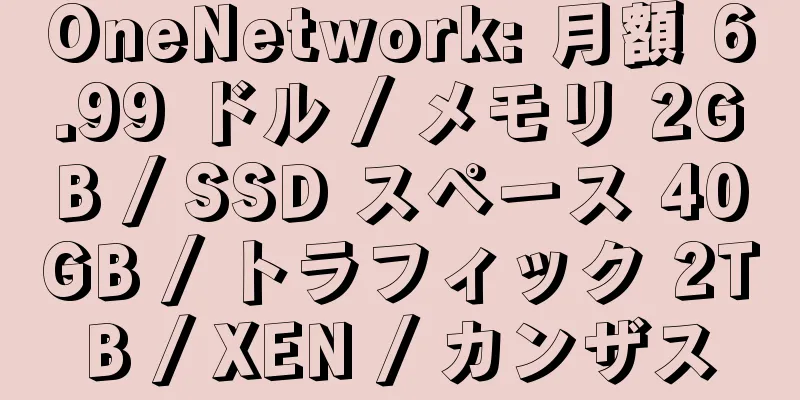 OneNetwork: 月額 6.99 ドル / メモリ 2GB / SSD スペース 40GB / トラフィック 2TB / XEN / カンザス