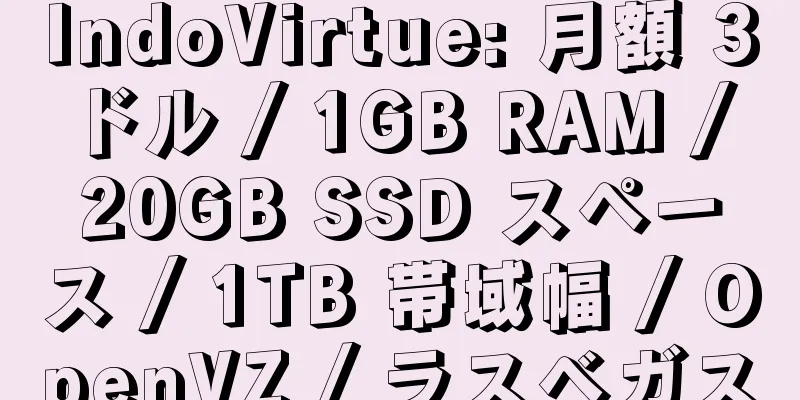 IndoVirtue: 月額 3 ドル / 1GB RAM / 20GB SSD スペース / 1TB 帯域幅 / OpenVZ / ラスベガス