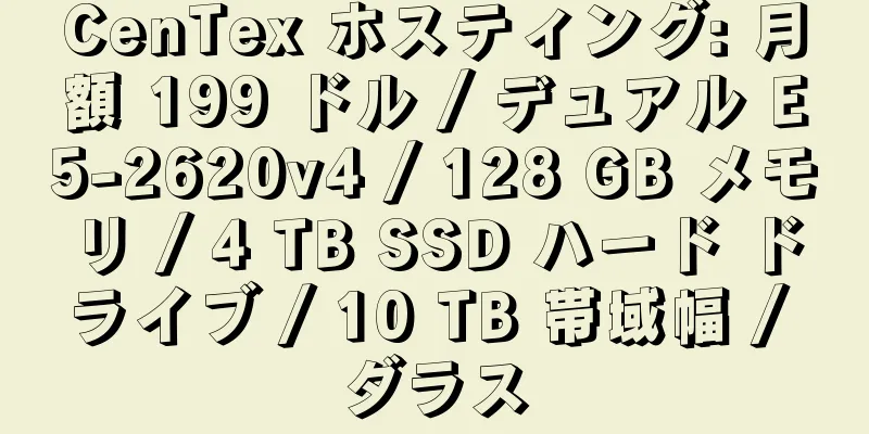 CenTex ホスティング: 月額 199 ドル / デュアル E5-2620v4 / 128 GB メモリ / 4 TB SSD ハード ドライブ / 10 TB 帯域幅 / ダラス