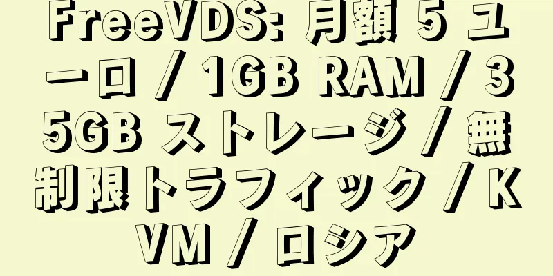 FreeVDS: 月額 5 ユーロ / 1GB RAM / 35GB ストレージ / 無制限トラフィック / KVM / ロシア