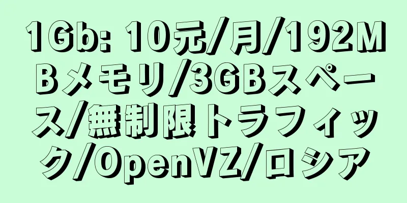 1Gb: 10元/月/192MBメモリ/3GBスペース/無制限トラフィック/OpenVZ/ロシア