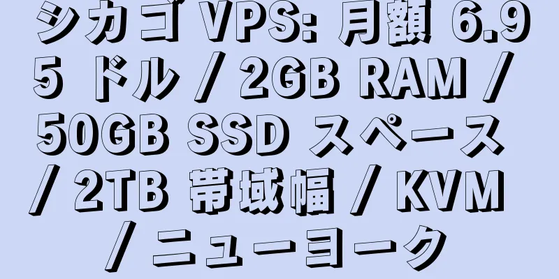 シカゴ VPS: 月額 6.95 ドル / 2GB RAM / 50GB SSD スペース / 2TB 帯域幅 / KVM / ニューヨーク