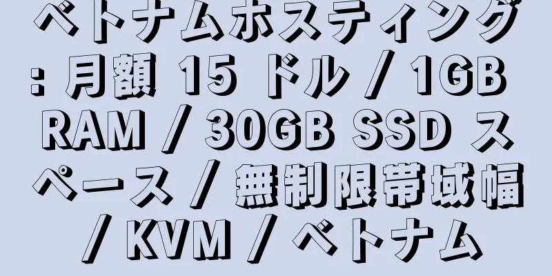 ベトナムホスティング: 月額 15 ドル / 1GB RAM / 30GB SSD スペース / 無制限帯域幅 / KVM / ベトナム