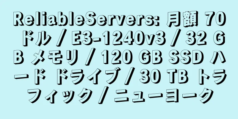 ReliableServers: 月額 70 ドル / E3-1240v3 / 32 GB メモリ / 120 GB SSD ハード ドライブ / 30 TB トラフィック / ニューヨーク