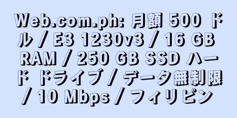 Web.com.ph: 月額 500 ドル / E3 1230v3 / 16 GB RAM / 250 GB SSD ハード ドライブ / データ無制限 / 10 Mbps / フィリピン